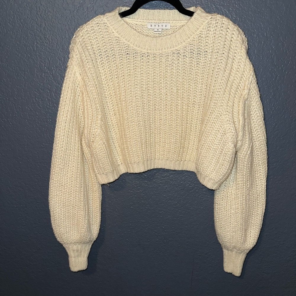 HYFVE Cream Cropped Crew Neck Sweater